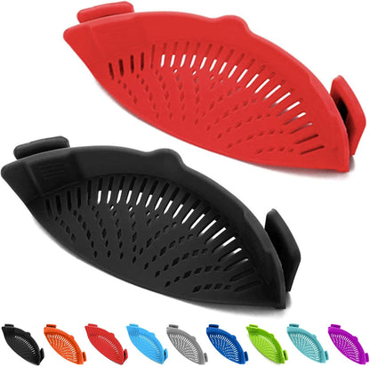 2 Pcs Clip on Strainer, Pot Strainer for Pasta Meat Vegetables Fruit, Silicone Strainers - Fit All Pots Bowls.