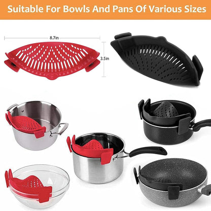 2 Pcs Clip on Strainer, Pot Strainer for Pasta Meat Vegetables Fruit, Silicone Strainers - Fit All Pots Bowls.