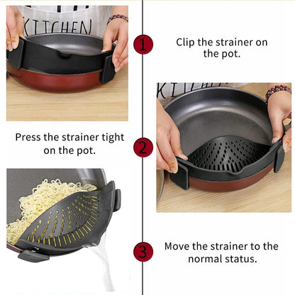 2 Pcs Clip on Strainer, Pot Strainer for Pasta Meat Vegetables Fruit, Silicone Strainers - Fit All Pots Bowls.