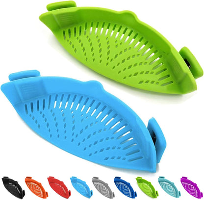 2 Pcs Clip on Strainer, Pot Strainer for Pasta Meat Vegetables Fruit, Silicone Strainers - Fit All Pots Bowls.