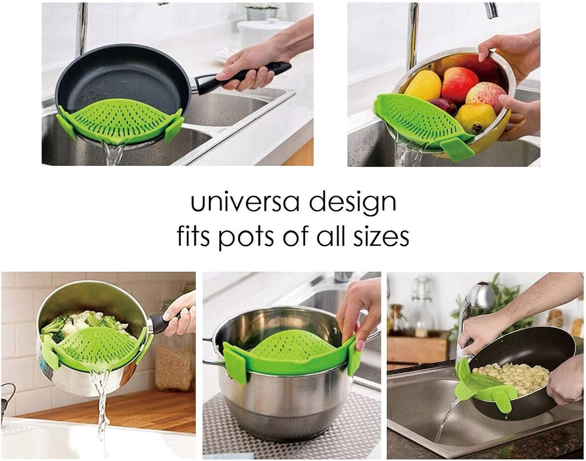 2 Pcs Clip on Strainer, Pot Strainer for Pasta Meat Vegetables Fruit, Silicone Strainers - Fit All Pots Bowls.