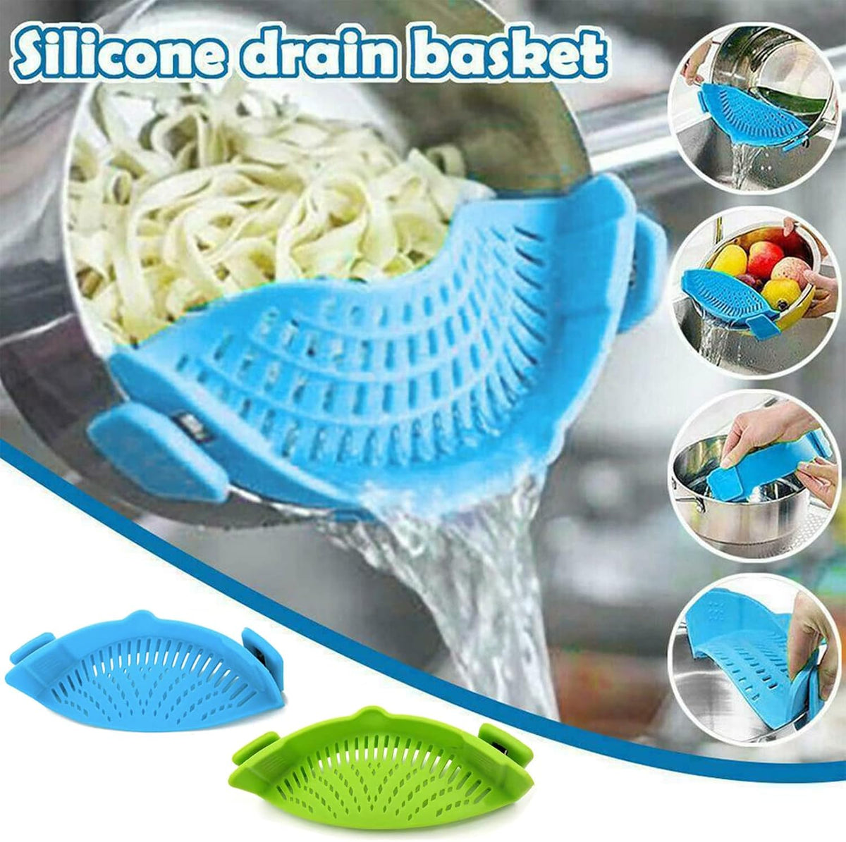 2 Pcs Clip on Strainer, Pot Strainer for Pasta Meat Vegetables Fruit, Silicone Strainers - Fit All Pots Bowls.