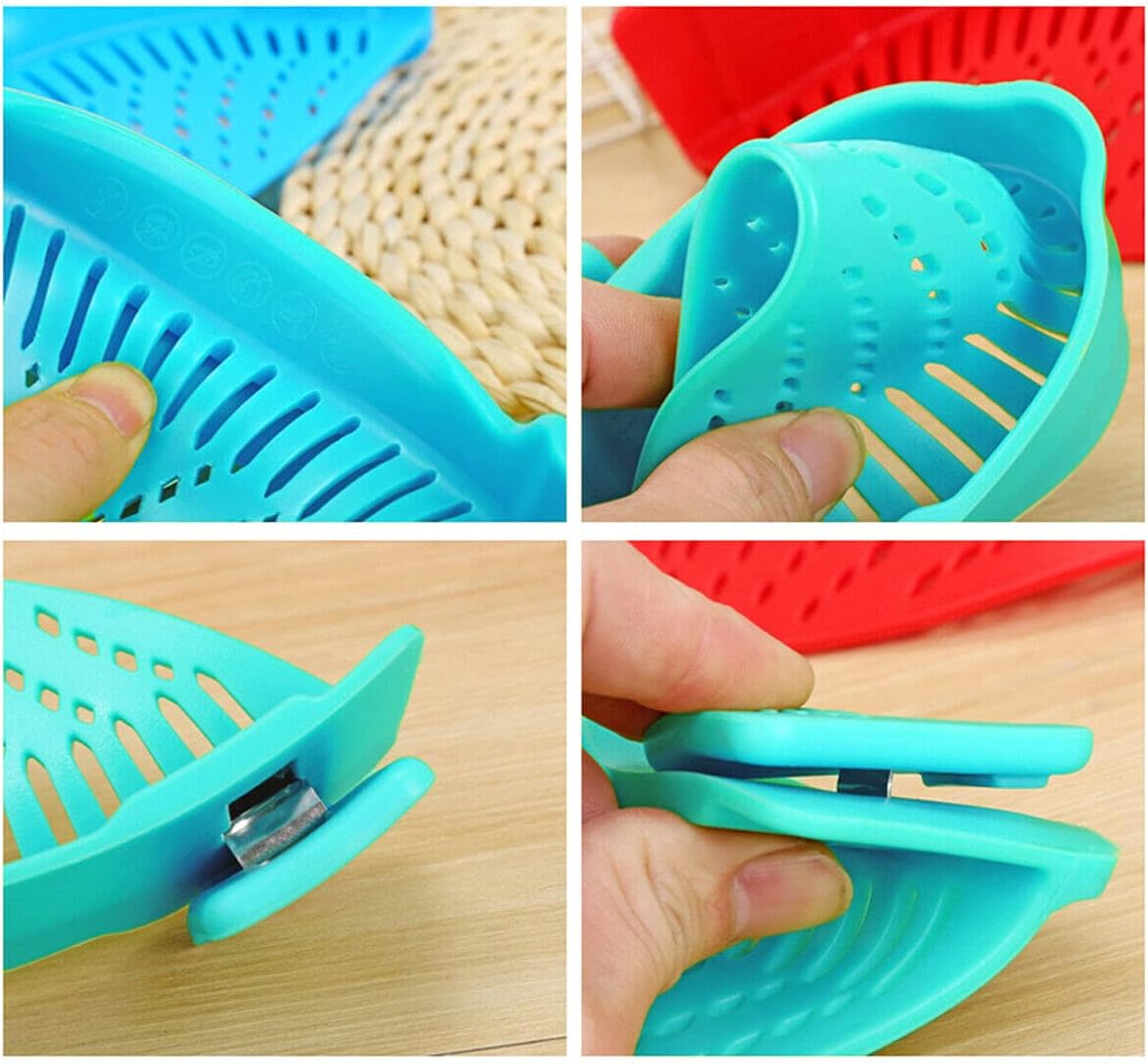 2 Pcs Clip on Strainer, Pot Strainer for Pasta Meat Vegetables Fruit, Silicone Strainers - Fit All Pots Bowls.