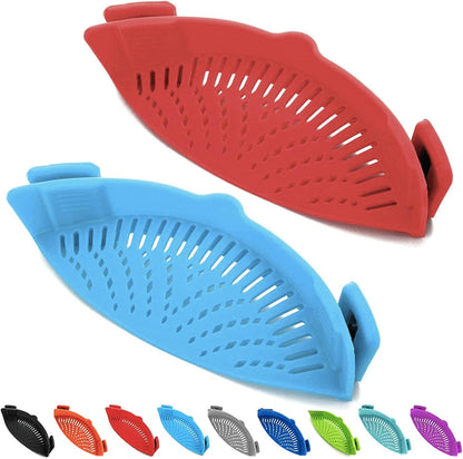 2 Pcs Clip on Strainer, Pot Strainer for Pasta Meat Vegetables Fruit, Silicone Strainers - Fit All Pots Bowls.