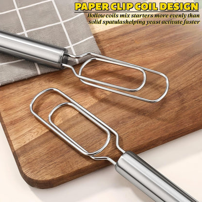 2PCS 2025 New Danish Dough Stainless Steel Bread Mixer,11.8"Stainless Steel Sourdough Starter Spatula & Dough Mixer,Bread Whisk for Cooking, Sourdough, Pizza,Pastry Baking,Easy to Clean(Silver)