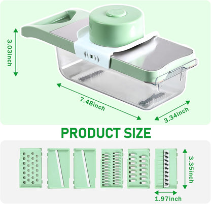Vegetable Chopper, Mandoline Food Slicer Cutter with Handheld Container, 6 Blades and Blade Box, Cucumber Slicer, Magnetic Kitchen Tools for Veggie Potato Onion Carrot (Green(No magnet), 8 in 1)