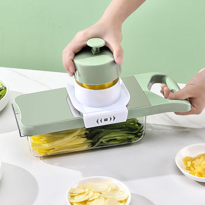 Vegetable Chopper, Mandoline Food Slicer Cutter with Handheld Container, 6 Blades and Blade Box, Cucumber Slicer, Magnetic Kitchen Tools for Veggie Potato Onion Carrot (Green(No magnet), 8 in 1)