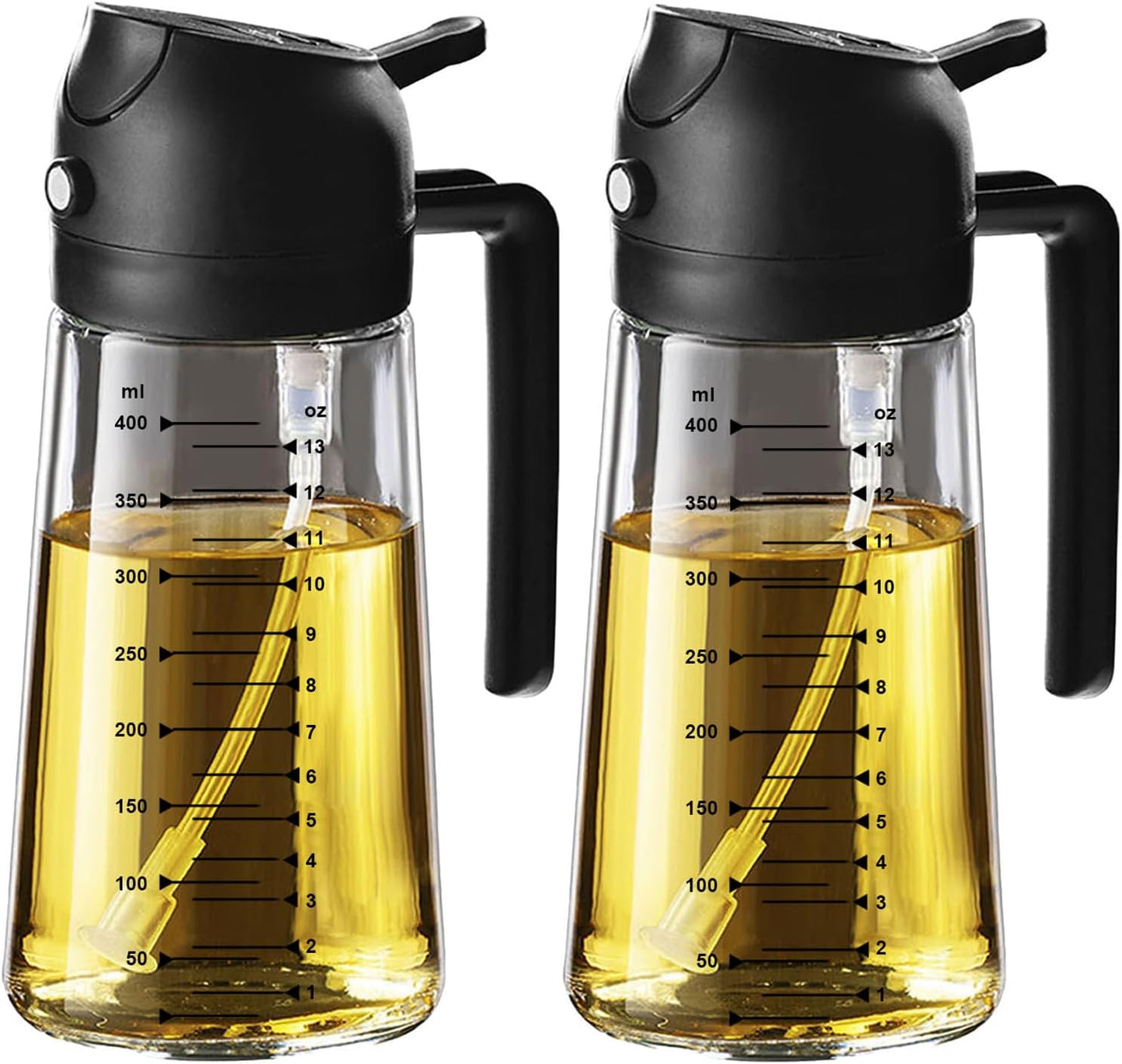 16oz/470ml Glass Olive Oil Sprayer for Cooking – 2 in 1 Olive Oil Dispenser Bottle for Kitchen Gadgets and Air Fryer Accessories, Salad, BBQ - Ash