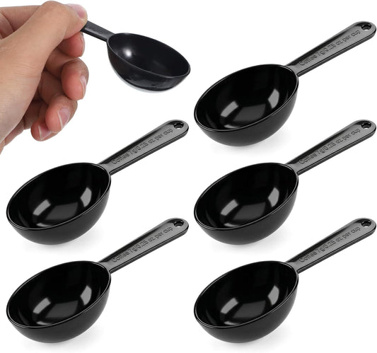 Small Scoops for Canisters, 5 Pack Plastic Coffee Measuring Scoop Table Spoons Measuring Spoon Short Handle Plastic Scoops for Coffee Loose Tea Protein Spices Other Dry Goods, Black 7g