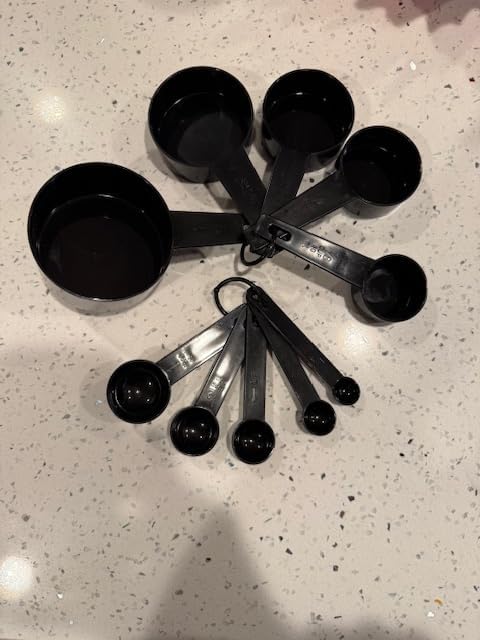 10 Piece Kitchen Measuring Set, Black Plastic Measuring Cups and Spoons, Complete Nesting Baking and Cooking Tools