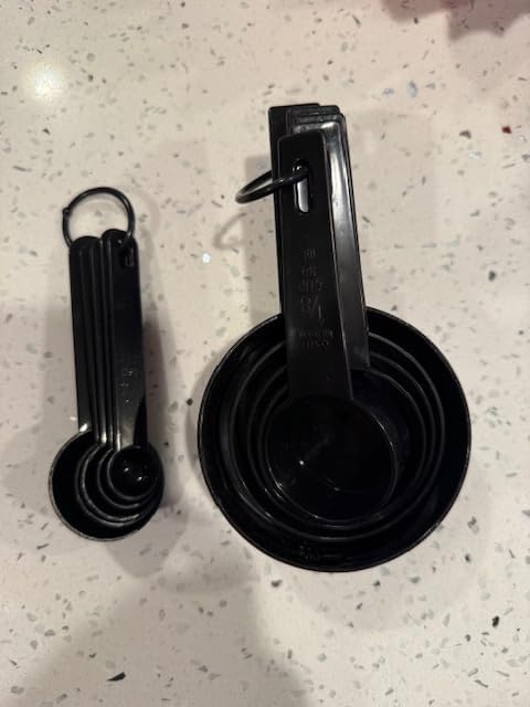10 Piece Kitchen Measuring Set, Black Plastic Measuring Cups and Spoons, Complete Nesting Baking and Cooking Tools