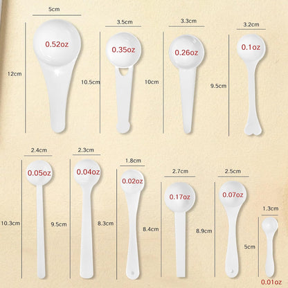 10Pcs Plastic Measuring Spoons Set Gram Cup Powder Scoops 0.25g 0.5g 1g 1.5g 2g 3g 5g 7.5g 10g 15g Adjustable Measuring Spoons for Powder Bead Coffee Spices Dry Goods