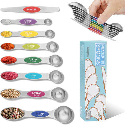 Magnetic Measuring Spoons Set of 8 with Leveler (Color）