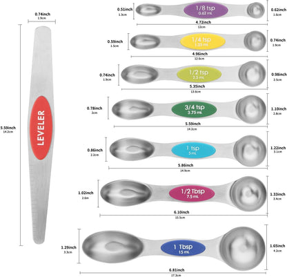 Magnetic Measuring Spoons Set of 8 with Leveler (Color）