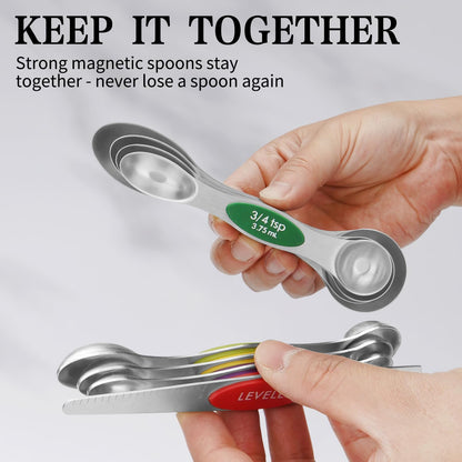 Magnetic Measuring Spoons Set of 8 with Leveler (Color）