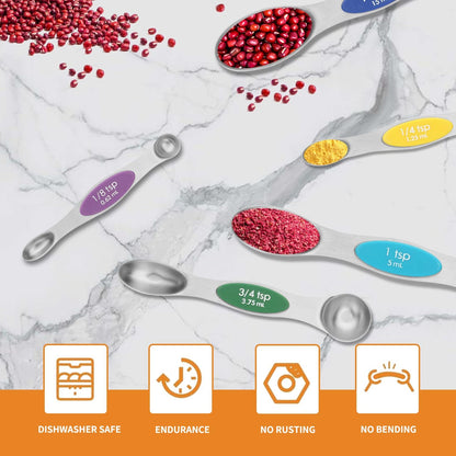 Magnetic Measuring Spoons Set of 8 with Leveler (Color）