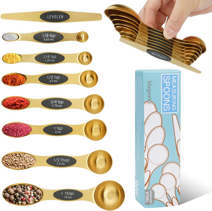 Magnetic Measuring Spoons Set of 8 with Leveler (Color）