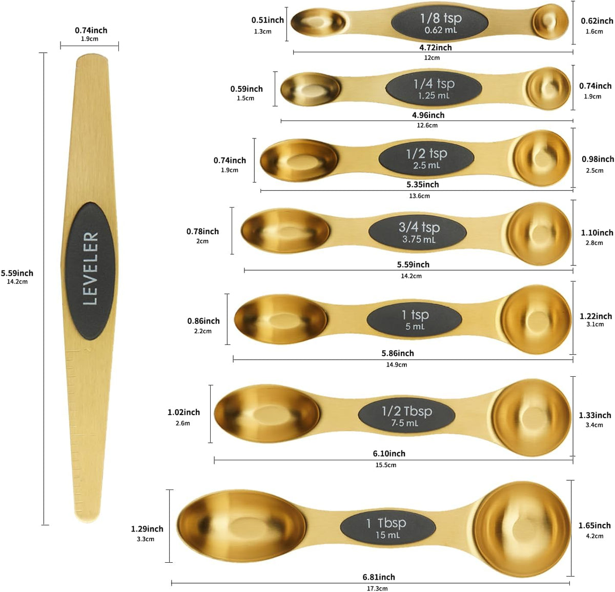 Magnetic Measuring Spoons Set of 8 with Leveler (Color）