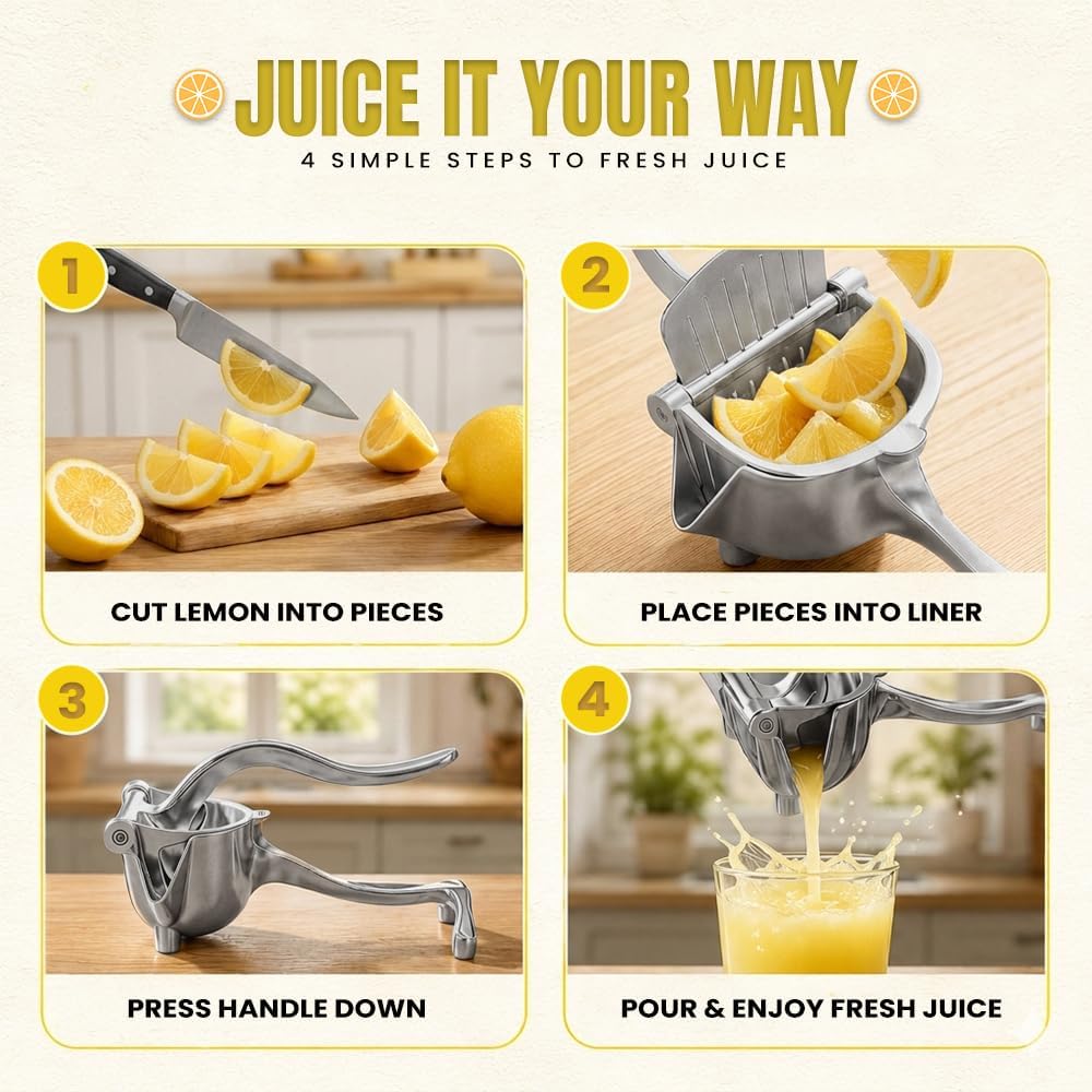 Hand Juicer Squeezer, Manual Citrus Juicer Press – Heavy Duty Aluminum Alloy Lemon Lime Orange Squeezer, Handheld Juice Press for Pomegranate & Citrus Fruits, Easy to Clean, Dishwasher Safe