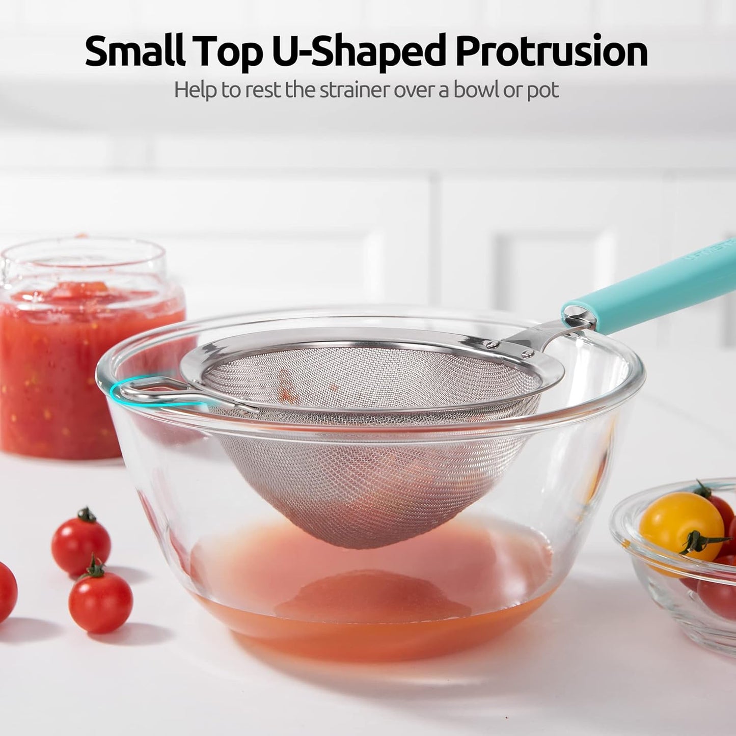 18/8 Stainless Steel Mesh Strainer: 5.5 Inch Kitchen Fine Mesh Sieve Food Colander with Riveted Sturdy Silicone Handle and 30 Mesh Hole for Straining Flour, Pasta, Fruit, Quinoa (Black)