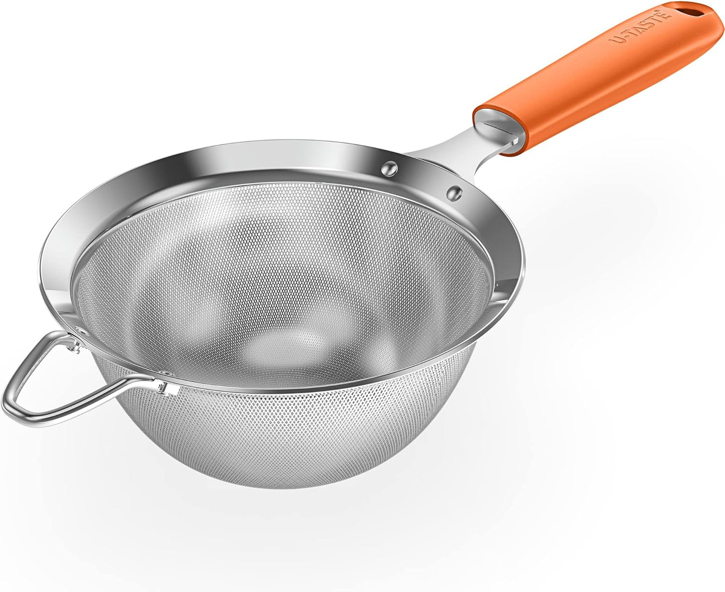 18/8 Stainless Steel Mesh Strainer: 5.5 Inch Kitchen Fine Mesh Sieve Food Colander with Riveted Sturdy Silicone Handle and 30 Mesh Hole for Straining Flour, Pasta, Fruit, Quinoa (Black)