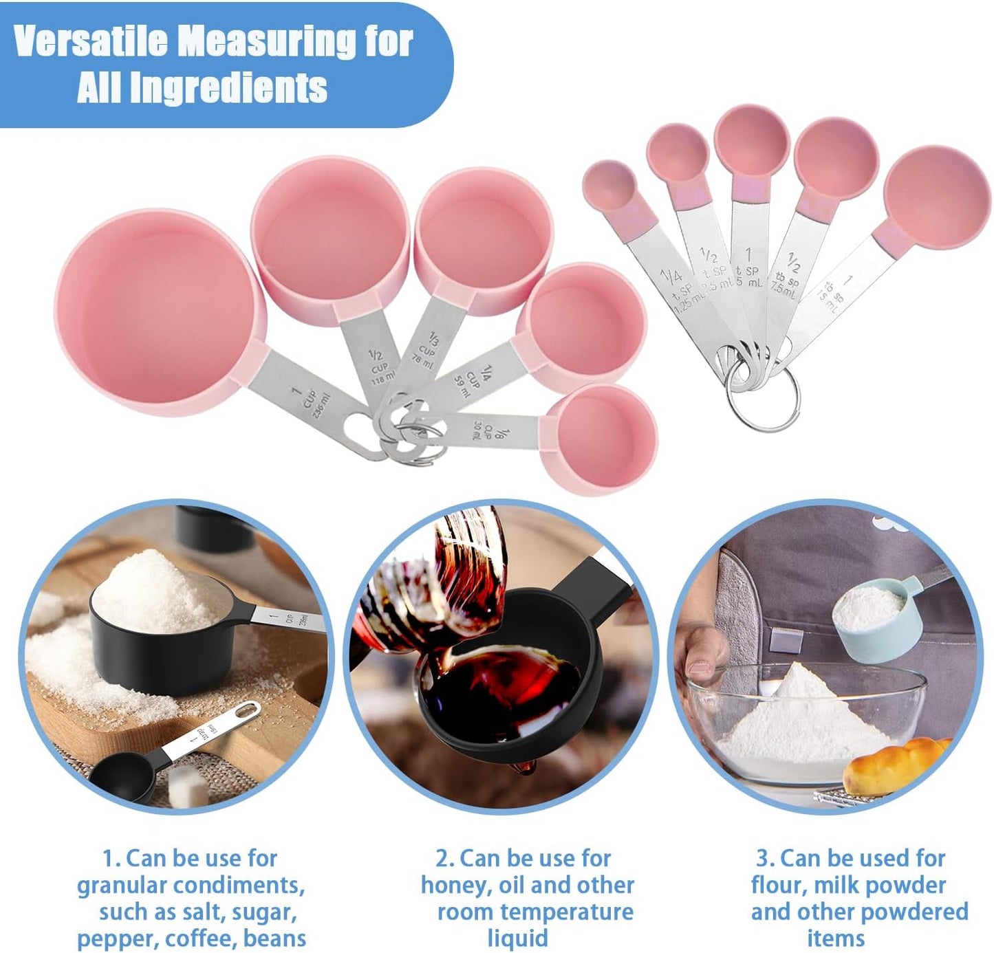 Measuring Cups and Spoons Set, 10-Piece, blue | Stackable Nesting Design, Stainless Steel Handles, For Cooking, Baking & Meal Prep