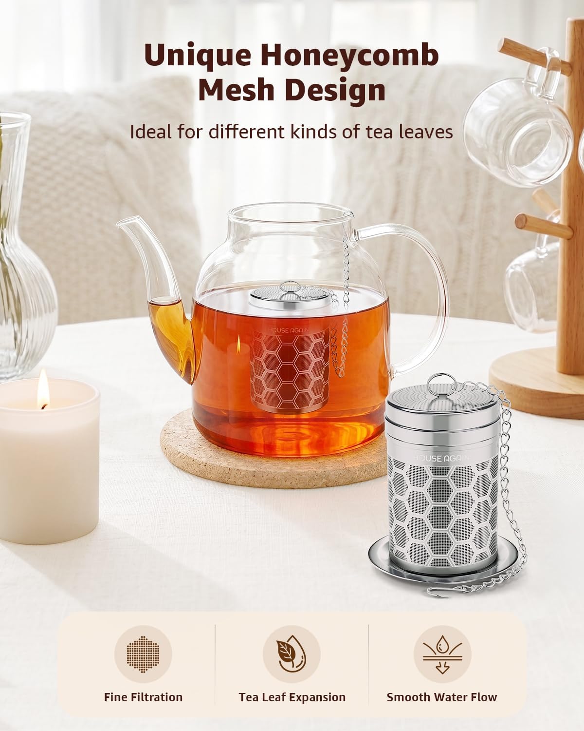 Tea Infusers, Extra Fine Mesh Tea Strainers for Loose Tea, Updated Slim Threaded Lid & 304 Stainless Steel, Filter Bags Diffusers, Loose Leaf Tea Steeper for Brew Tea Spices & Seasonings