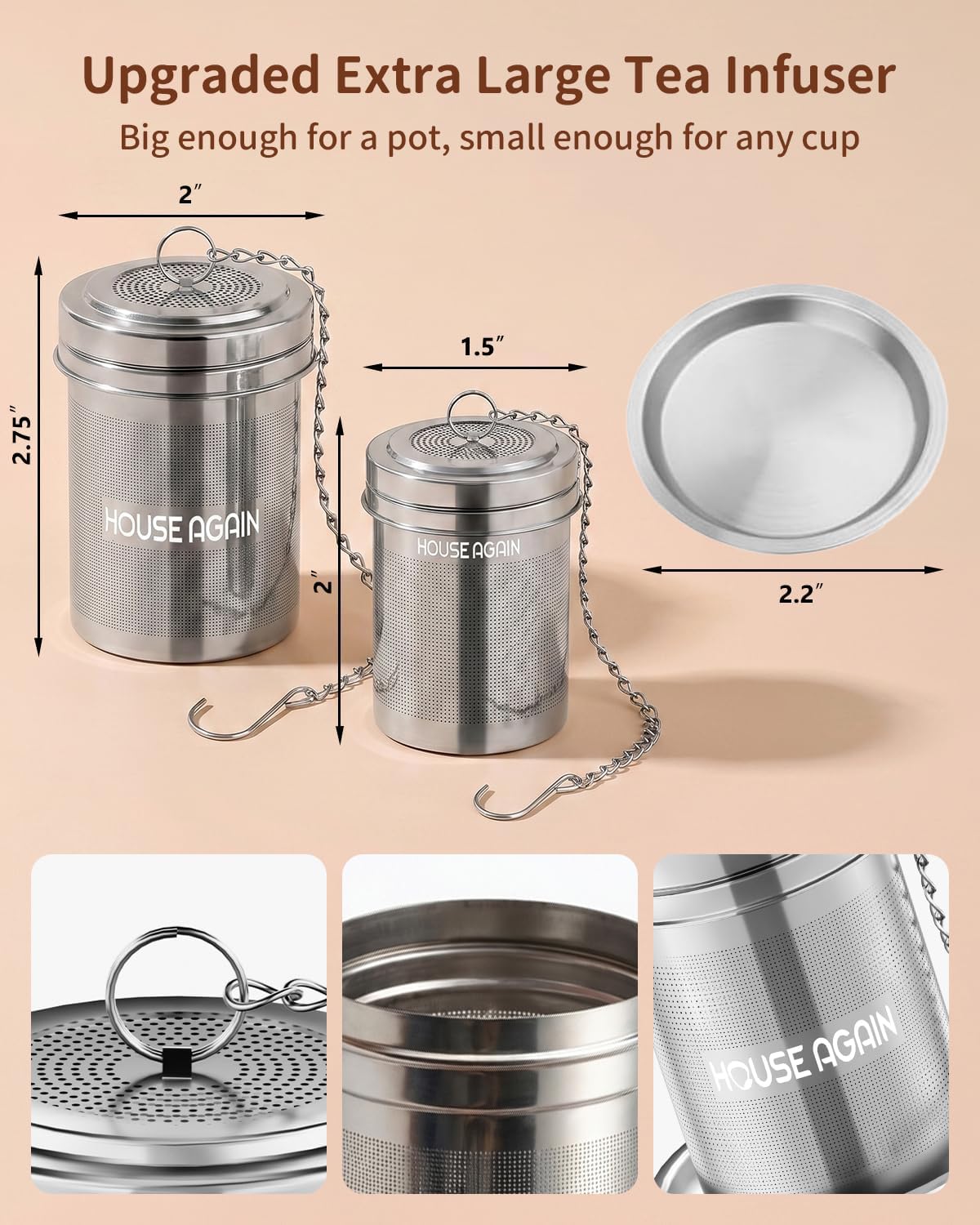 Tea Infusers, Extra Fine Mesh Tea Strainers for Loose Tea, Updated Slim Threaded Lid & 304 Stainless Steel, Filter Bags Diffusers, Loose Leaf Tea Steeper for Brew Tea Spices & Seasonings