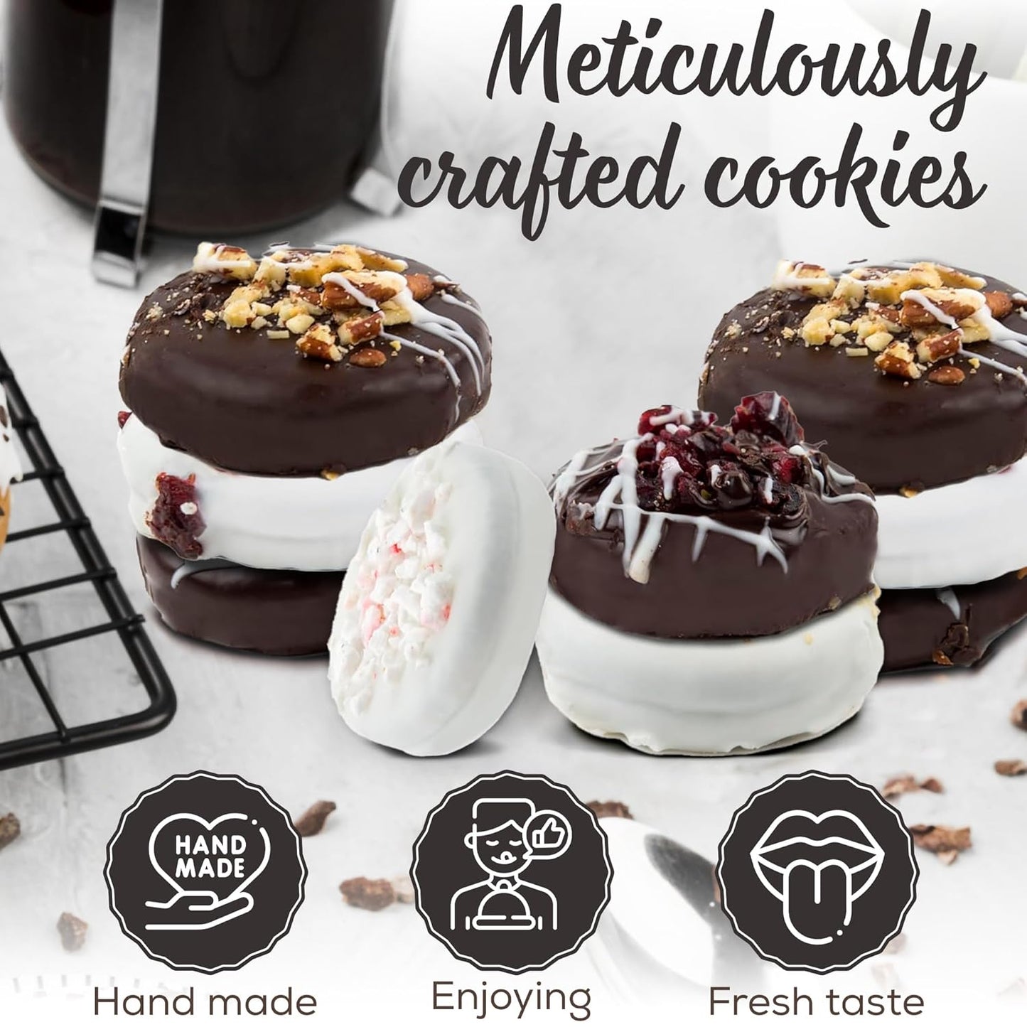 Cookies Gift Basket 12 Gourmet Chocolate Covered | Christmas Gifts for Women & Men, Mom, Dad, Grandma | Thanksgiving Food Delivery