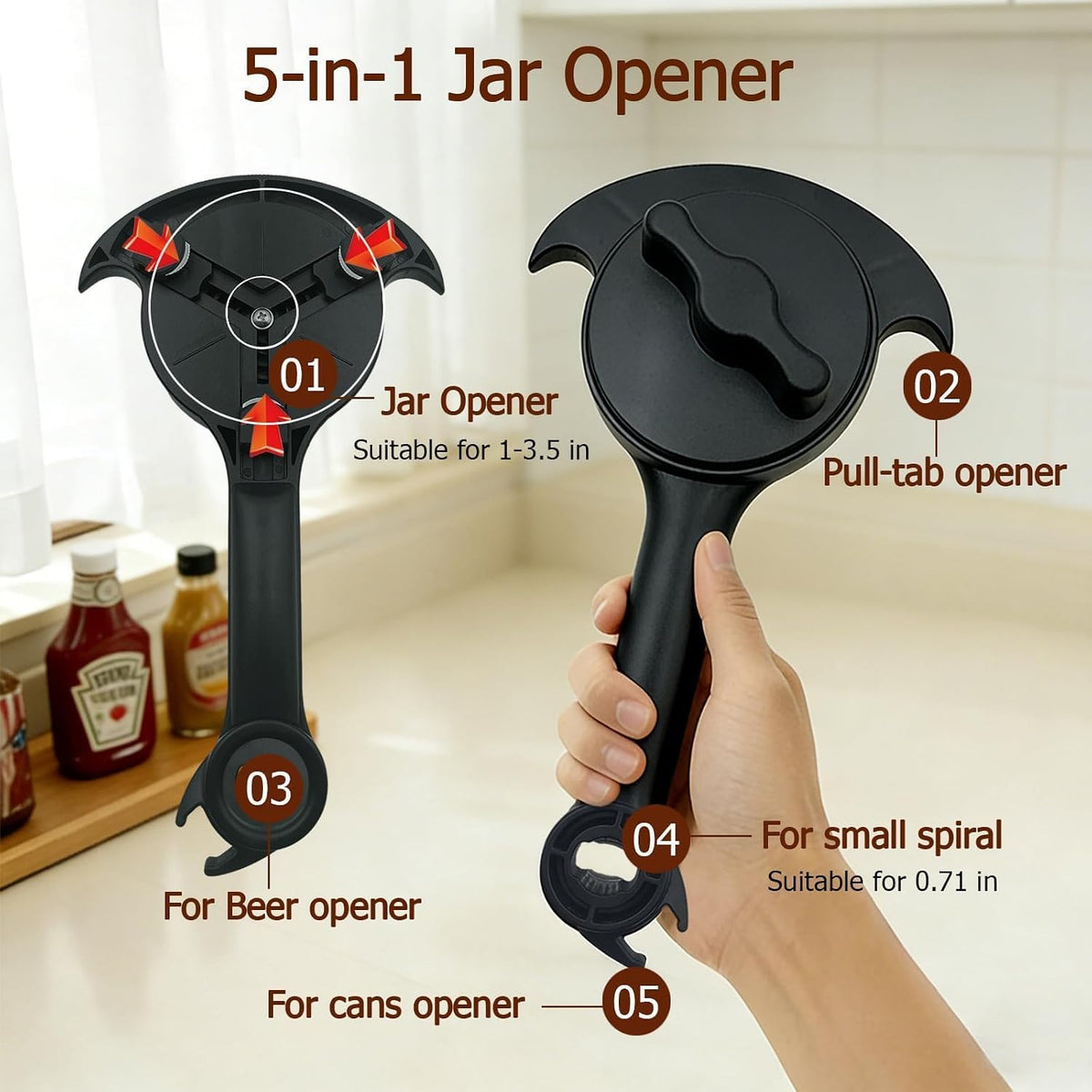 4-in-1 Jar Opener, Adjustable Jar Opener for Seniors