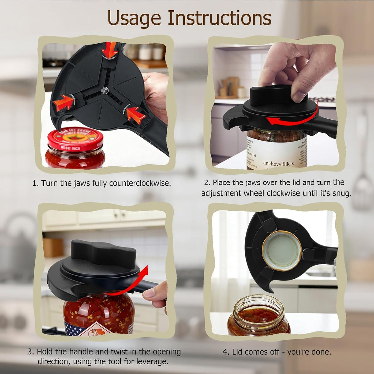 4-in-1 Jar Opener, Adjustable Jar Opener for Seniors