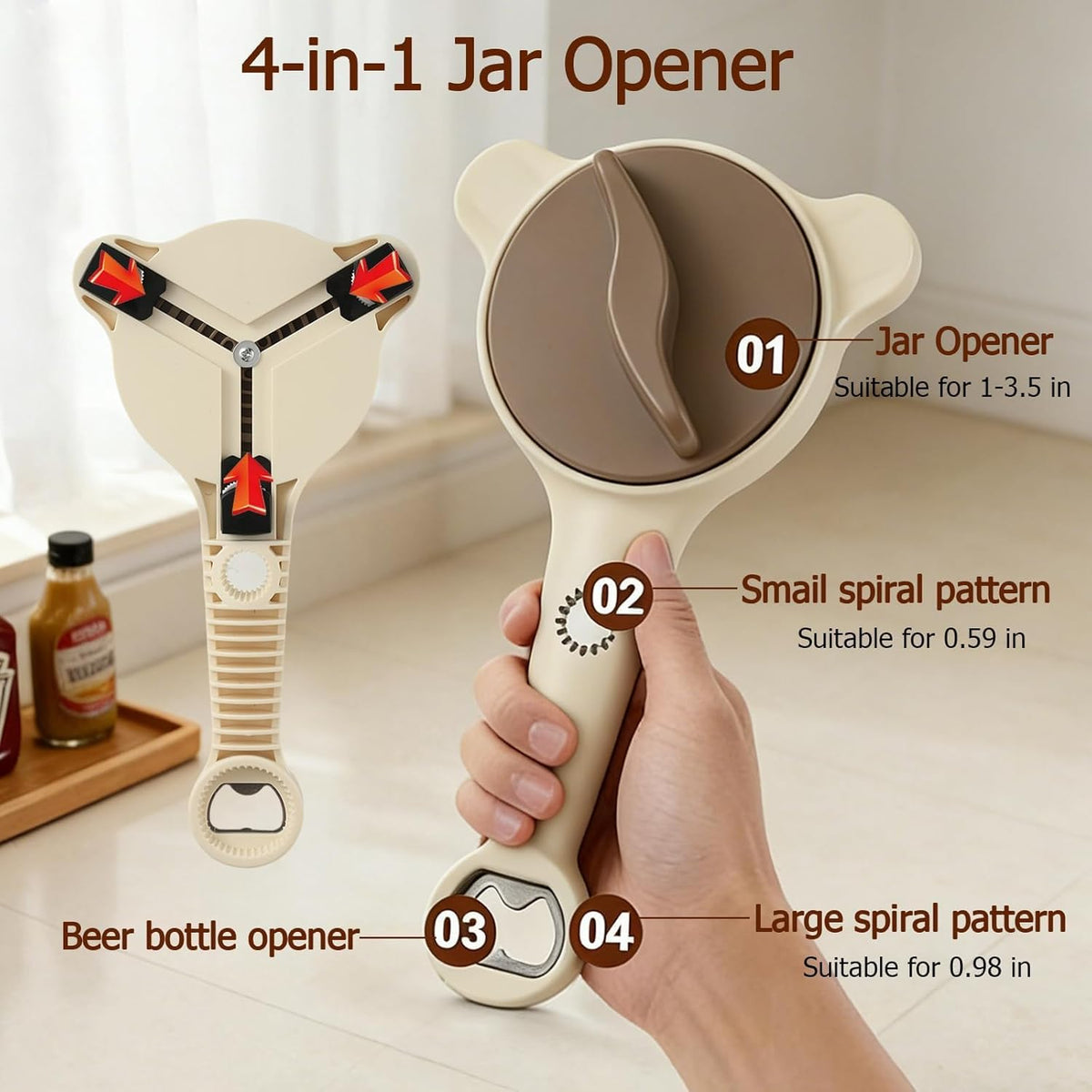 4-in-1 Jar Opener, Adjustable Jar Opener for Seniors
