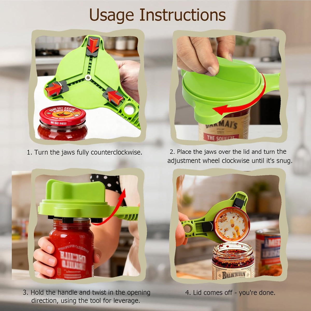 4-in-1 Jar Opener, Adjustable Jar Opener for Seniors