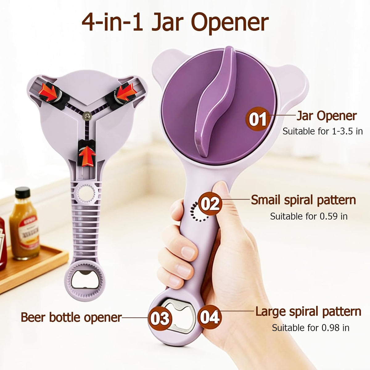 4-in-1 Jar Opener, Adjustable Jar Opener for Seniors