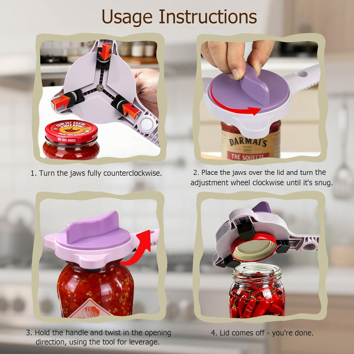 4-in-1 Jar Opener, Adjustable Jar Opener for Seniors