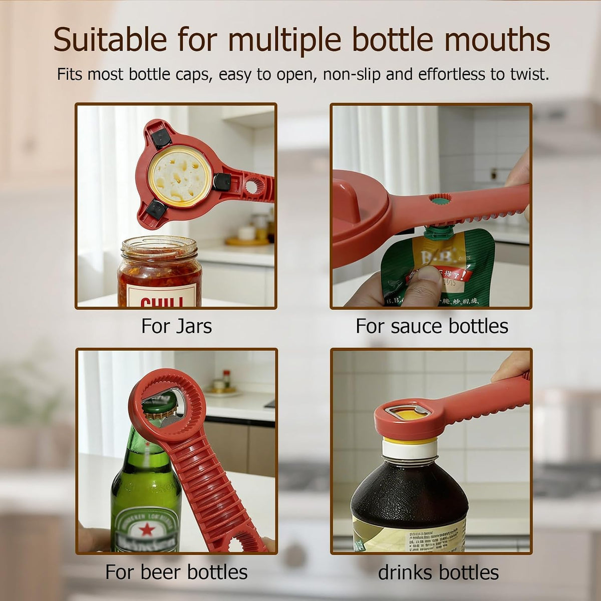 4-in-1 Jar Opener, Adjustable Jar Opener for Seniors