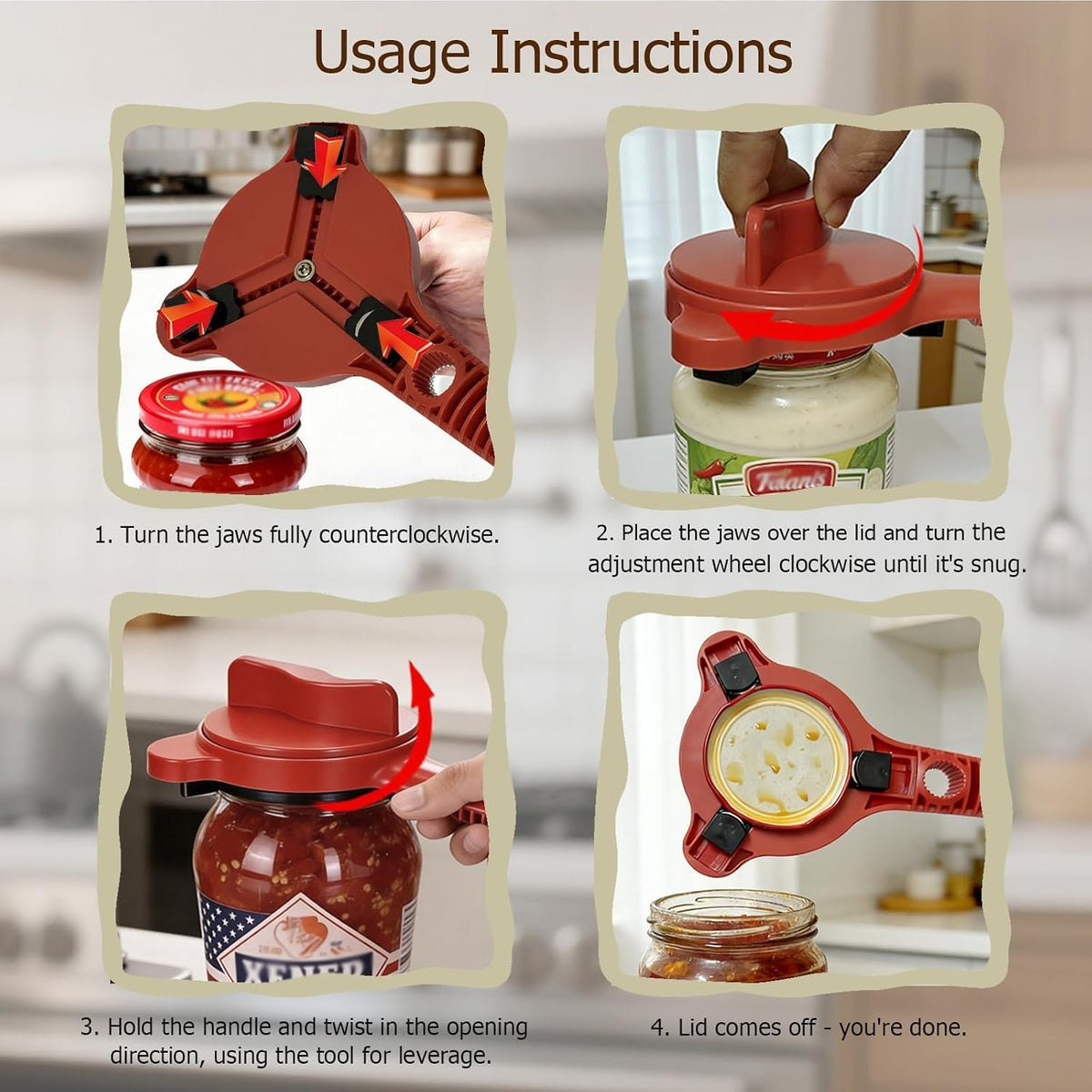 4-in-1 Jar Opener, Adjustable Jar Opener for Seniors