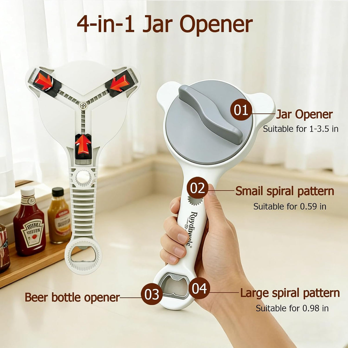 4-in-1 Jar Opener, Adjustable Jar Opener for Seniors