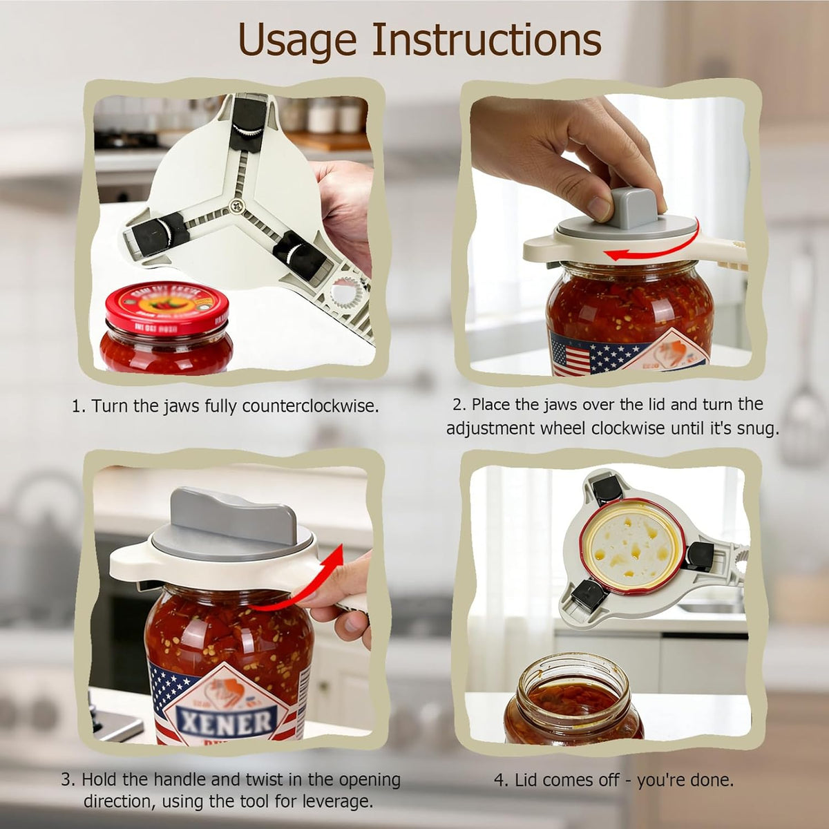 4-in-1 Jar Opener, Adjustable Jar Opener for Seniors