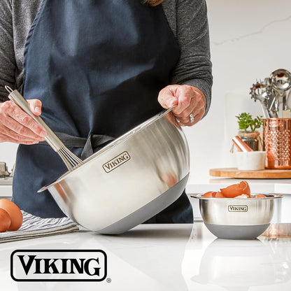 Viking Mixing Bowls Set, 10 Piece Stainless Steel Kitchen Cookware, Non-Slip Silicone Base, Includes Tight Fit Lids, Dishwasher Safe, Black