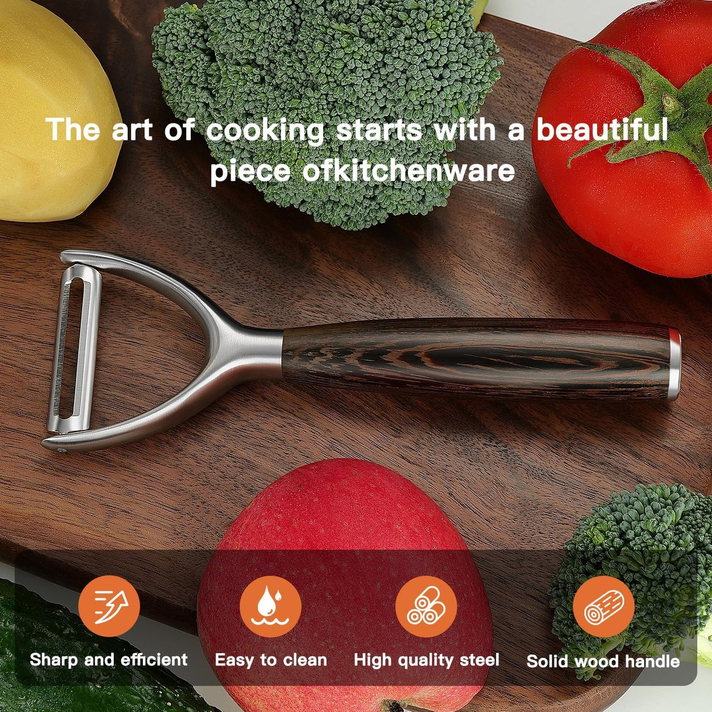 Serrated Blade Premium I Type 304 Stainless Steel Multifunctional Kitchen Peeler Real Wood Handle Ultra Sharp Blade Vegetable Potato Apple（Agarwood）