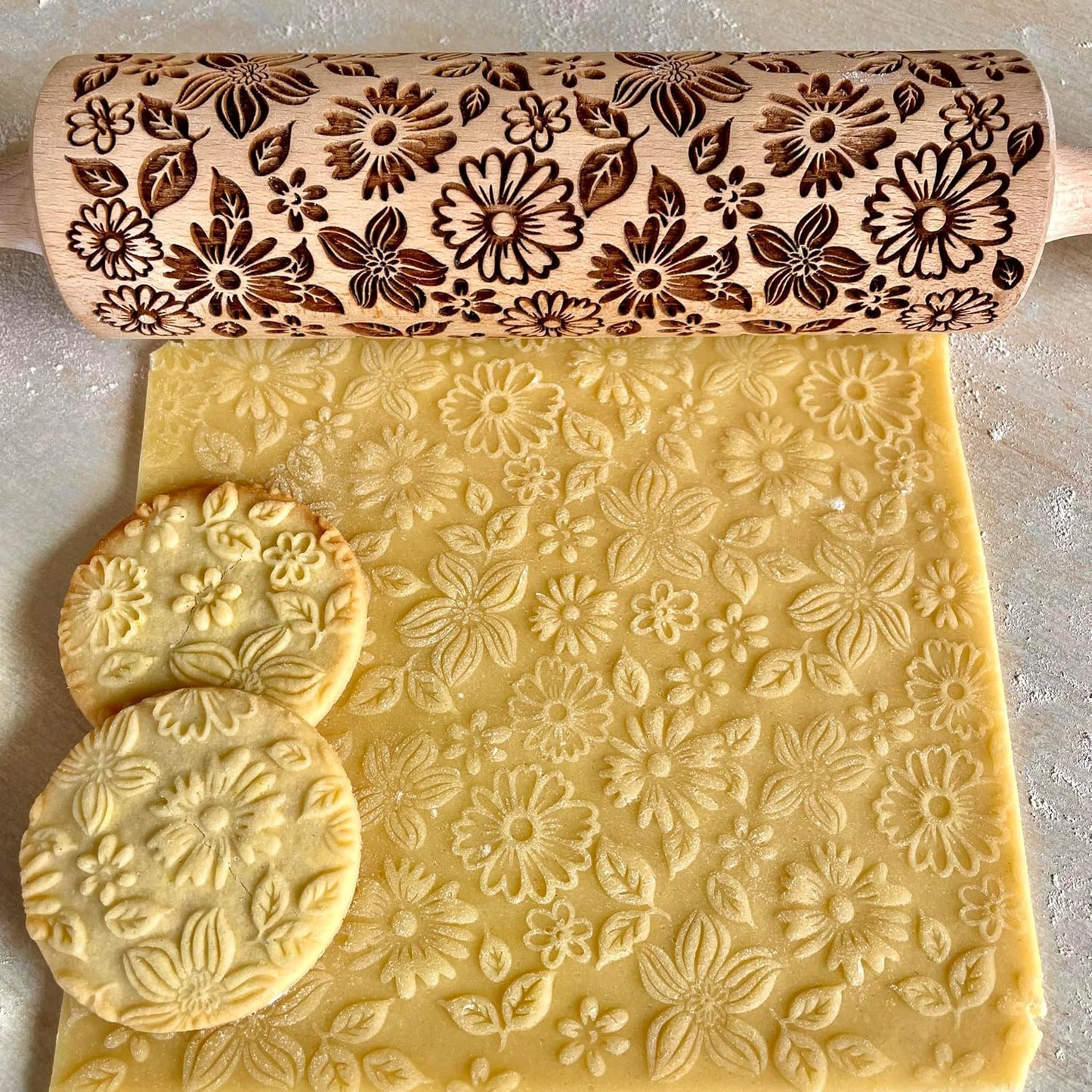 SAKURA TREE Embossing Rolling Pin with Blooming Sakura Flowers Pattern. Dough and Clay Roller for Embossed Cookies Fondant Pottery. Cookie and Ceramic Stamp. Backing Gifts for Women by Algis Crafts