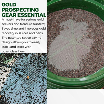 SE 13.25 Inch Wide Stackable Classifier Gold Prospecting Pan - 1/8 Inch Stainless Steel Mesh Sifting Pan, Green