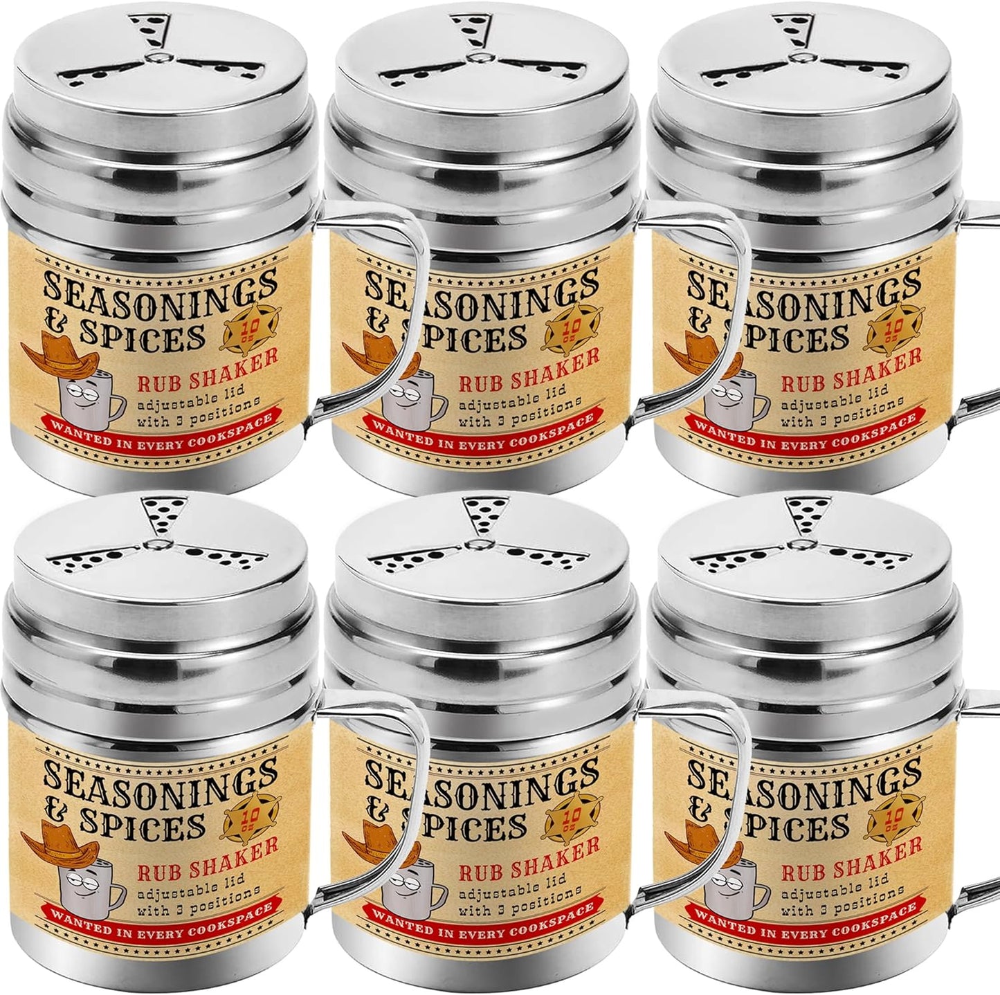 CUSINIUM [Pack of 2] 10 oz Seasonings Spice Shakers - BBQ Dry Rub Shakers - Cooking Dredge with Adjustable Fan-Style Lid and Handles