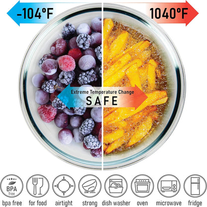 Set of 5 Nesting Glass Bowls with New Updated Acacia Lids for Foodprep, Storage, Mixing & Cooking - Microwave & Oven-ready BPA Free Durable Heat Resistant Inert Borosilicate Glass