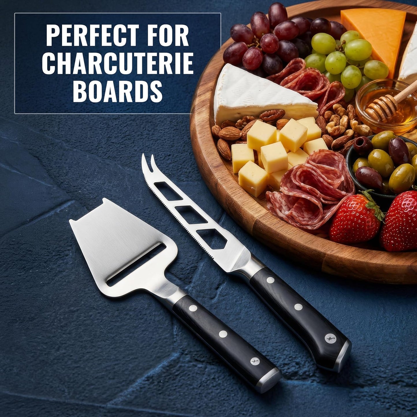 Cutluxe Cheese Knife – 5" Cheese Knife Slicer for Soft and Hard Cheese – Pronged, Serrated & Non Stick Blade – High Carbon German Steel, Full Tang & Ergonomic Handle Design – Artisan Series