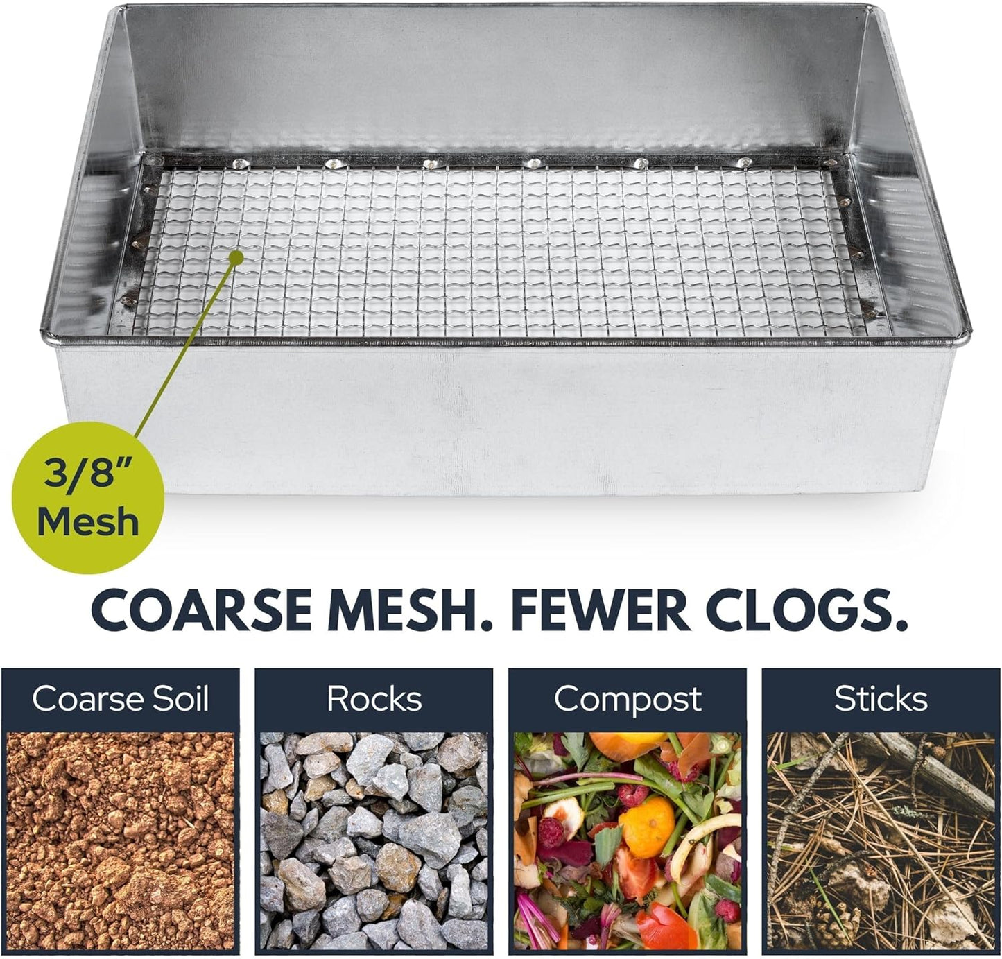 Soil Sifter, Standard Size (12 x 10 inches) with 1/8-inch Mesh, Garden Sieve for Dirt, Sand, Rocks, and Compost
