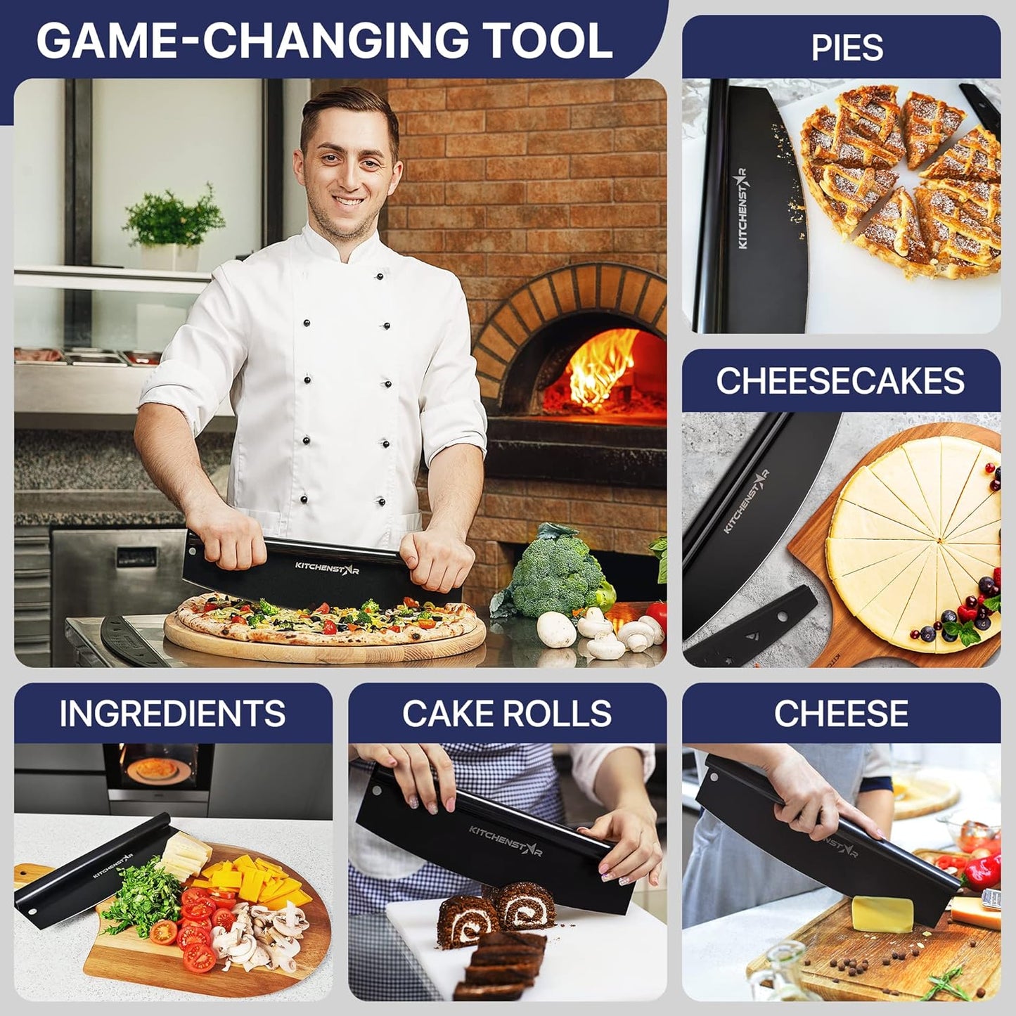 KitchenStar 14-Inch Pizza Cutter Rocker Blade - Sharp Stainless Steel Slicer Knife, Protective Cover, Dishwasher Safe, Large - Professional Pizza Oven Accessories