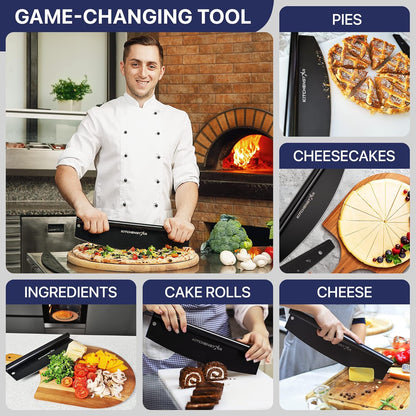 KitchenStar 14-Inch Pizza Cutter Rocker Blade - Sharp Stainless Steel Slicer Knife, Protective Cover, Dishwasher Safe, Large - Professional Pizza Oven Accessories