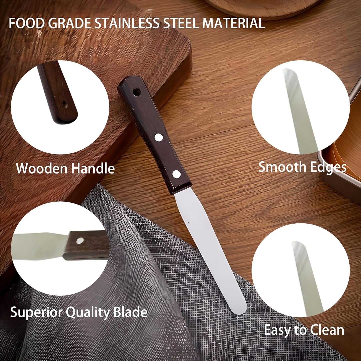 Offset Spatula Set of 2, 4-Inch Flexible Stainless Steel Blade Icing Spatulas with Comfortable Wood Handle, Angled Spreader for Cake Decorating, Baking, and Pastry Frosting